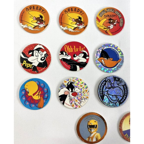Lot Of 18 Pogs Milk Caps Vintage 1995 Looney Tunes, Power Rangers, Snoopy & More - Picture 3 of 15